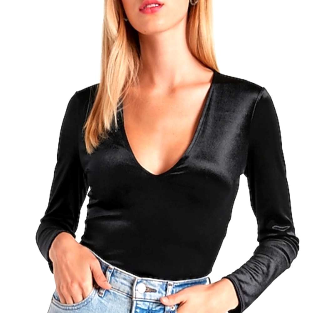 Velvet Deep V-Neck Thong Bodysuit